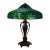 1920s Tiffany Style Classic Arts & Crafts Green Leaded Stained Glass Table Lamp For Sale