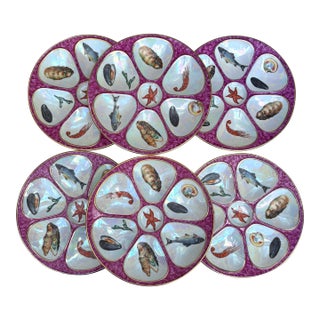 Mid-Century Set of 6 French Porcelain Sealife Oyster Plates For Sale