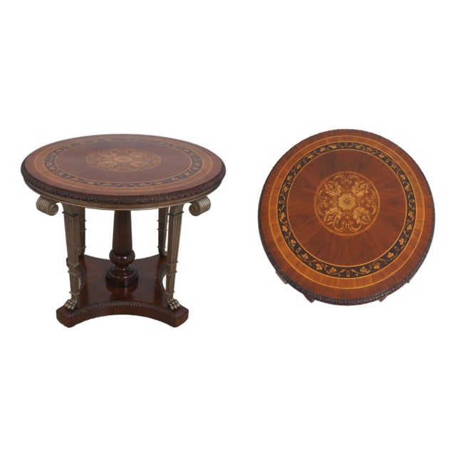 Maitland Smith Round Inlaid Top Regency Style Center Table For Sale