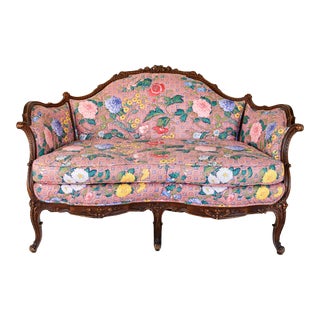 Vintage Louis Xv Style Carved Floral Settee or Loveseat For Sale