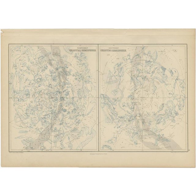 Antique Star Chart of Both Celestial Hemispheres, 1870 For Sale - Image 3 of 12