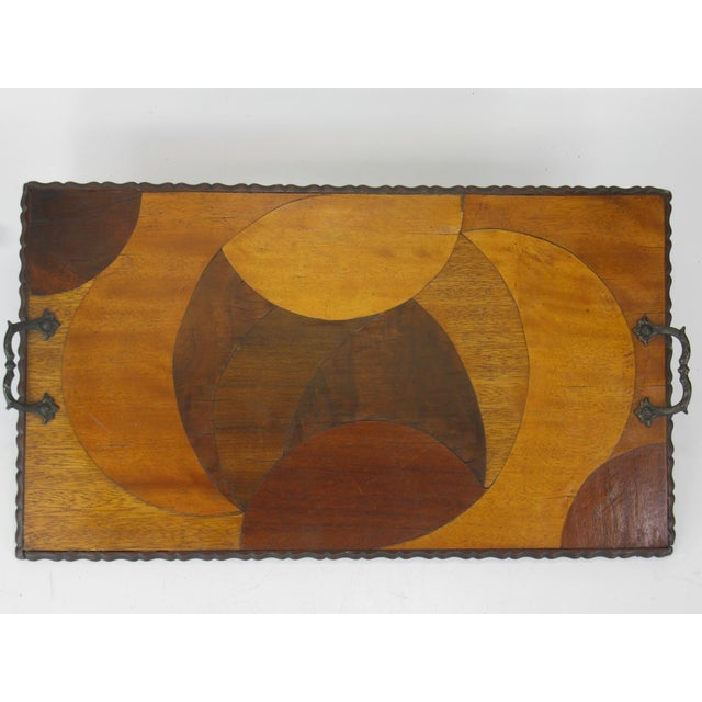 Mid 20th Century Rare Art Deco, Circle Marquetry Wooden Tray Mod Era, Mid Century Modern For Sale - Image 10 of 18