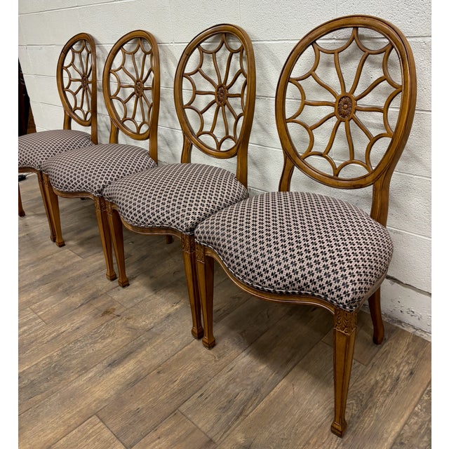 Vintage George III Regency Hepplewhite Style Sunburst Spider Web Dining Chairs For Sale - Image 12 of 15