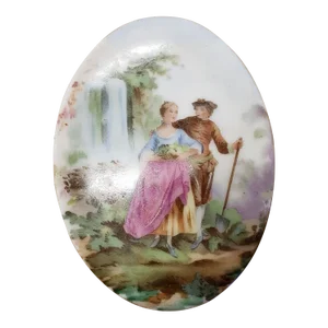 Early 20th Century French Aeon Co Limoges Porcelain Courting Couple Motif Plaque