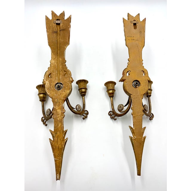 Antique Italian Silver & Gold Giltwood Arrow Candle Sconces - A Pair For Sale - Image 9 of 12