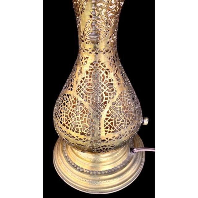 Antique Syrian Pierced Brass Table Lamp Circa 1920 For Sale - Image 11 of 18