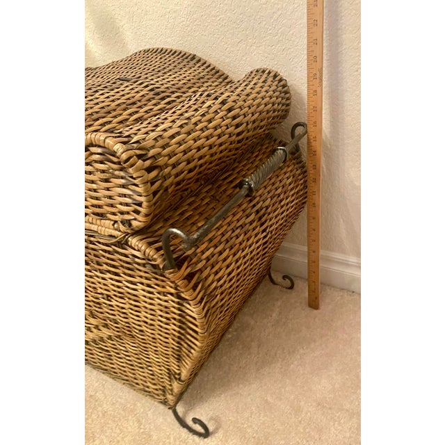 Wood Vintage Woven Rattan Bombay Storage Chest With Lid Wrought Iron Scroll Feet, Handles, and Latch. For Sale - Image 7 of 17