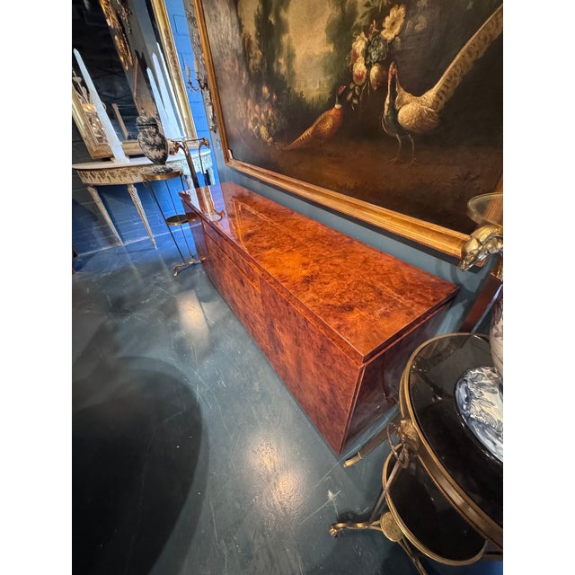 Brown MCM Design Burl Walnut and Brass Sideboard For Sale - Image 8 of 9