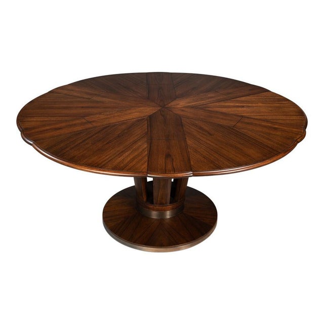 Contemporary Large Art Deco Round Jupe Dining Table with Stainless Steel Trim For Sale - Image 3 of 11