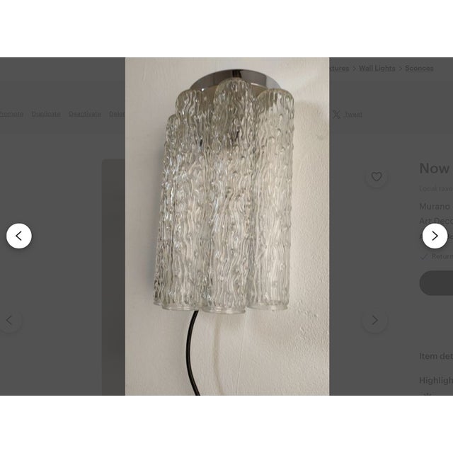 Venini Mid-Century Modern Art Deco Style Murano Glass Wall Lights attributed to Toni Zuccheri for Venini, 1970s, Set of 2 For Sale - Image 4 of 12