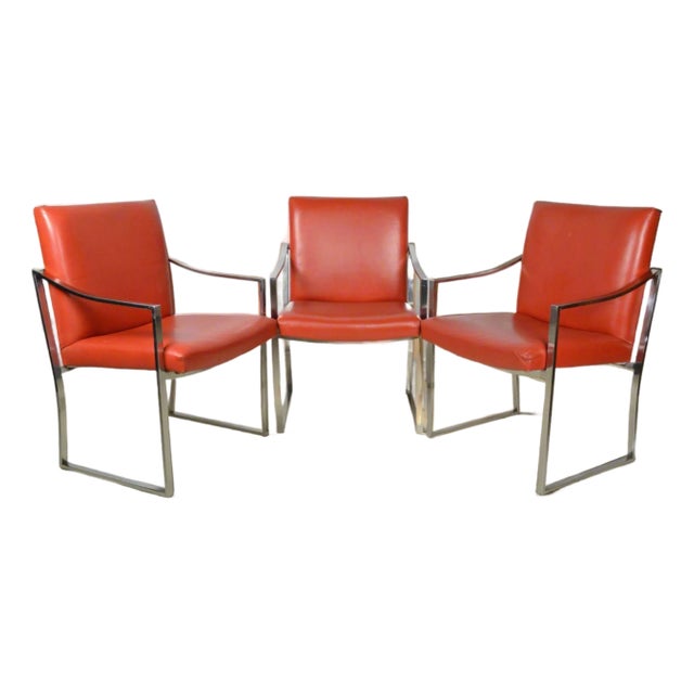 Vintage Leather and Steeled Chrome Arm Chairs For Sale