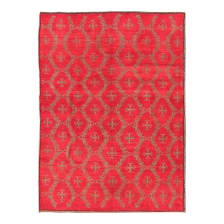 Vintage Turkish Konya Carpet With Cross Design and Bright Red Background For Sale