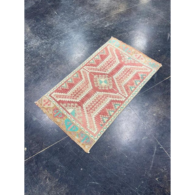 Textile Turkish Mini Rug Oriental Hand Knotted Vintage Rug 1'8" x 2'11" #17201 For Sale - Image 7 of 8