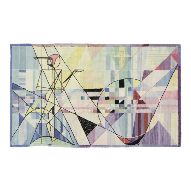 Vintage Italian Abstract Geometric Rug in Bright Pastel Tones - Rug & Kilim For Sale