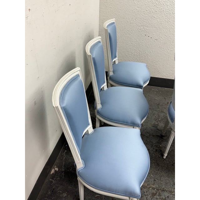 Late 20th Century Louis XVI Style White Washed Dining Side Chairs, Set of Six For Sale - Image 5 of 12