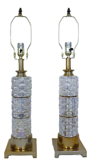 Pair of Table Lamps Stacked Cubed Glass Hollywood Regency