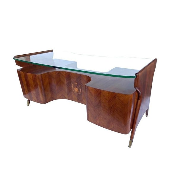 1950s Mid-Century Wood and Brass Desk from Vittorio Dassi, Italy, 1950s For Sale - Image 5 of 9