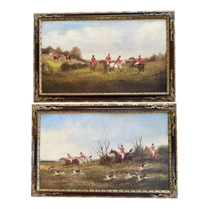 19th Century Oil on Canvas Hunt Scenes a Pair