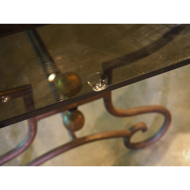 A French 1970s Wrought Iron and Brass Dining Table With Smoked Glass Top For Sale - Image 15 of 18