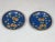 Set of Chinese brass and enamel cloisonné catchalls. They are decorated with pink floral designs on deep blue and black...