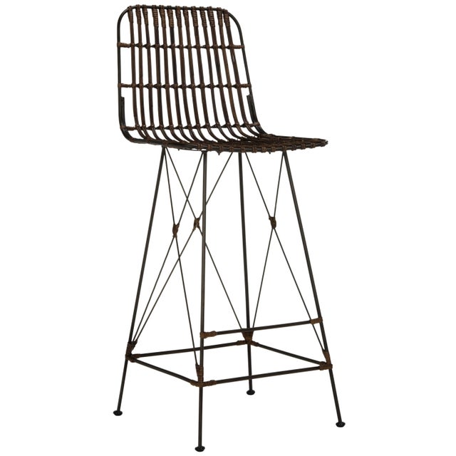 Modern Wicker Barstool in Croco Brown - a Pair For Sale - Image 3 of 10
