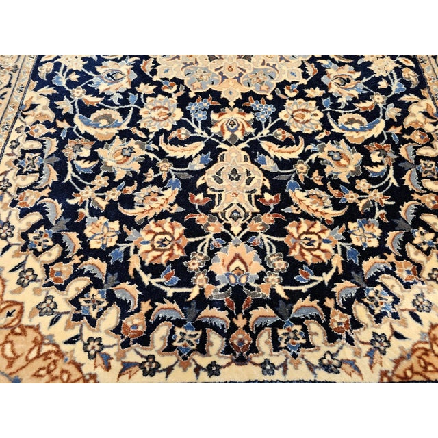 Vintage Persian Nain Area Rug,Handwoven Floral Pattern, Navy & Ivory, 4’ X 6’ For Sale - Image 12 of 12