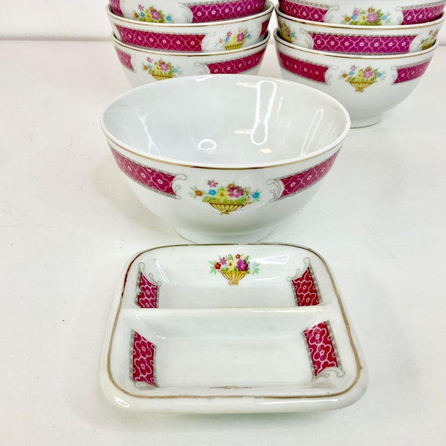 Mid 20th Century Chinoiserie Hollywood Regency Rice Bowls and Sauce Cups - Set of 10 For Sale - Image 6 of 10