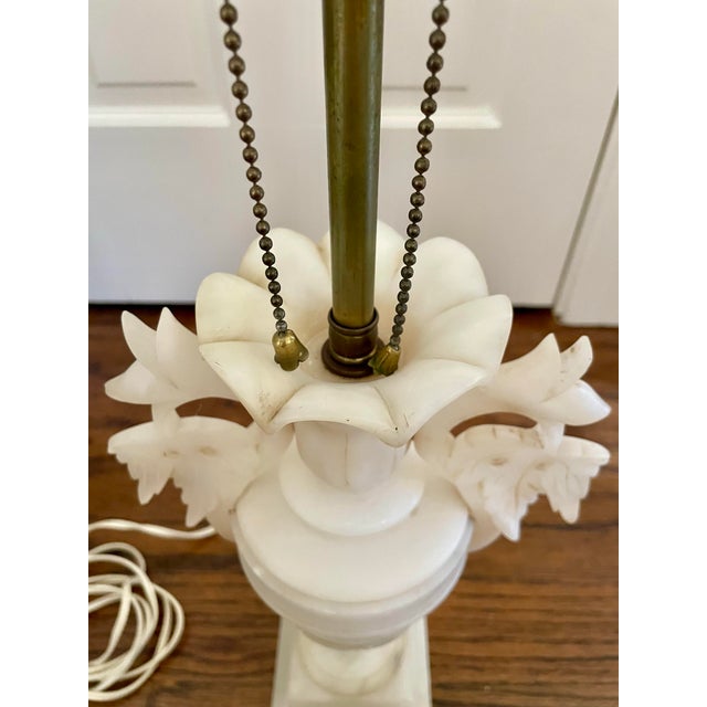 Vintage Carved Alabaster Two Bulb Table Lamp With Floral Motif For Sale - Image 9 of 11