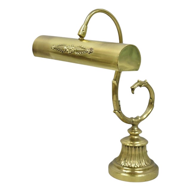 Vintage Victorian Style Brass Acanthus Scrolling Bankers Desk Table Lamp For Sale