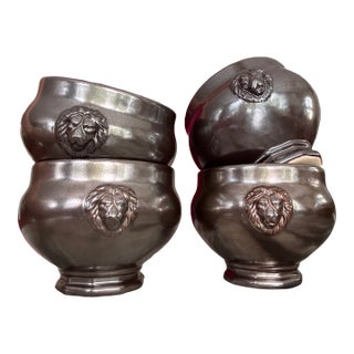 Made in Portugal Vintage Juliska Lion Head French Onion Soup Bowls - Set of 4 For Sale