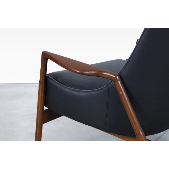 Danish Modern Black Leather and Walnut Lounge Chairs by Ib Kofod Larsen for Selig For Sale - Image 10 of 11
