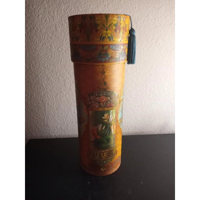 1990s Punch Studio Handpainted Gold Asian Motif Storage Tube For Sale - Image 9 of 9