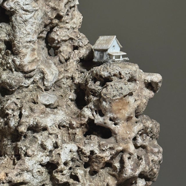 Rare Antique Japanese Suiseki Rock Sculpture With Miniature Houses For Sale In Philadelphia - Image 6 of 9