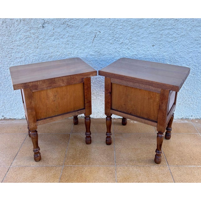 Pair of Spanish Rustic Solid Wood Bedside Tables, Mid-20th Century For Sale - Image 12 of 12