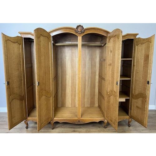 Vintage French Louis XVI Style Wardrobe in Carved Oak For Sale - Image 11 of 12