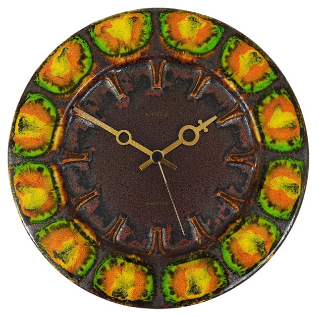 Mid-Century German Brutalist Enameled Wall Clock by Kienzle, 1970s For Sale