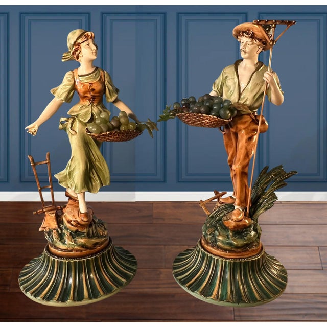 Metal Moreau Spelter Sculpture Grape Harvesters Couple-A Pair For Sale - Image 7 of 12
