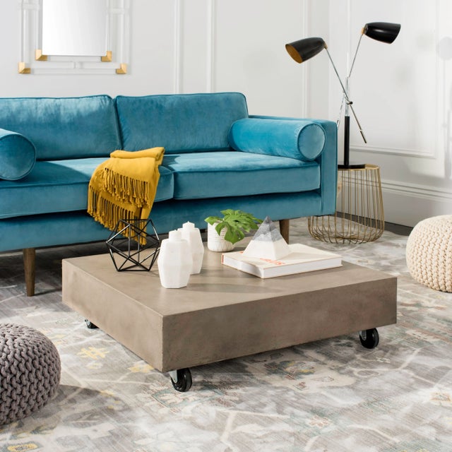 Indoor & Outdoor Modern Concrete 9.84-Inch H Coffee Table With Casters in Dark Grey For Sale In Philadelphia - Image 6 of 7