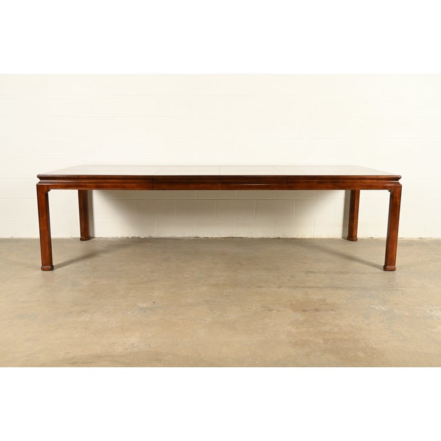 A gorgeous mid-century Hollywood Regency Chinoiserie extension dining table By Henredon USA, Circa 1970s Beautiful burl...