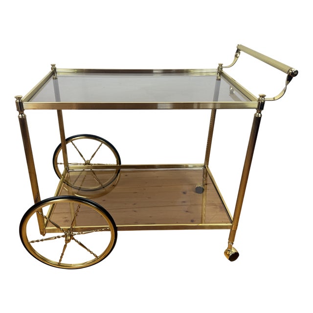 Vintage Brass and Glass Bar Cart, 1960s For Sale