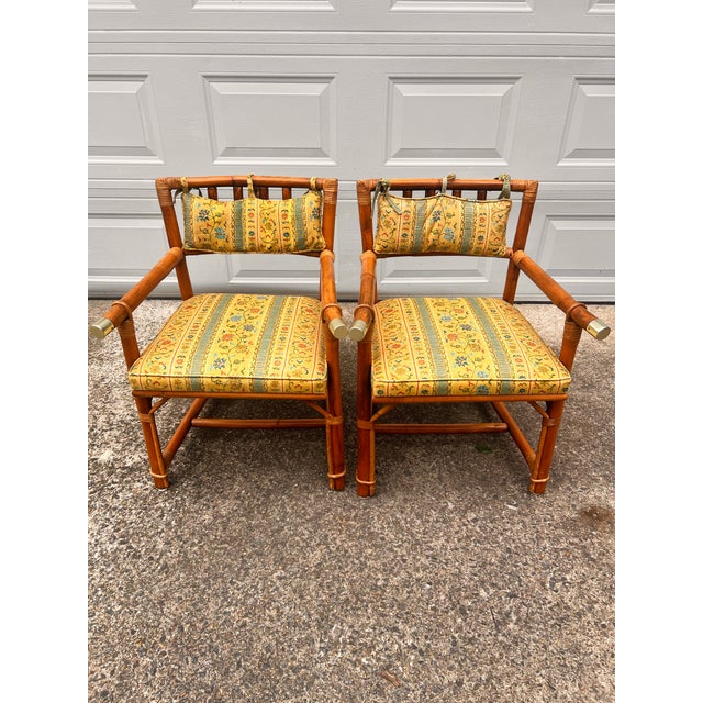 Vintage 6 Piece Rattan Glass Top Dining Set With 4 Chairs, Two With Arms For Sale - Image 6 of 12