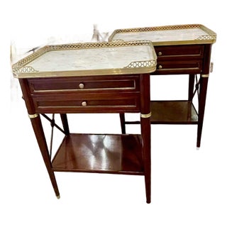 Pair of French Jansen Manner Mahogany and Brass Side Tables For Sale