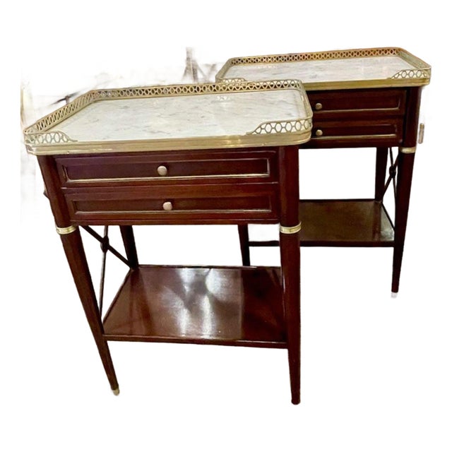 Pair of French Jansen Manner Mahogany and Brass Side Tables For Sale