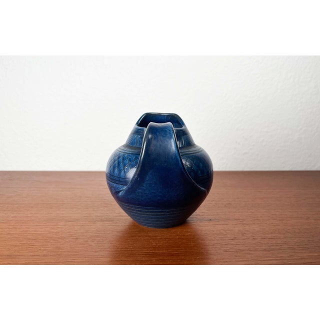 Blue Mid-Century Modern German Studio Pottery Carafe Vase from Wilhelm Kagel, Partenkirchen, 1960s For Sale - Image 8 of 13
