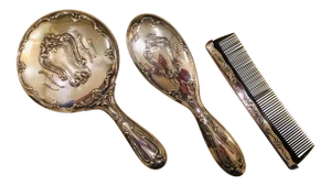 Vintage 1970's Gorham Silver Plate Mirror, Comb and Brush Vanity Set (Vintage Silver-Plate Gorham) Delicately Engraved