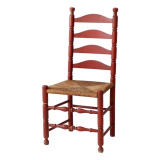 Vintage Red Ladder Back Rush Seat Chair For Sale