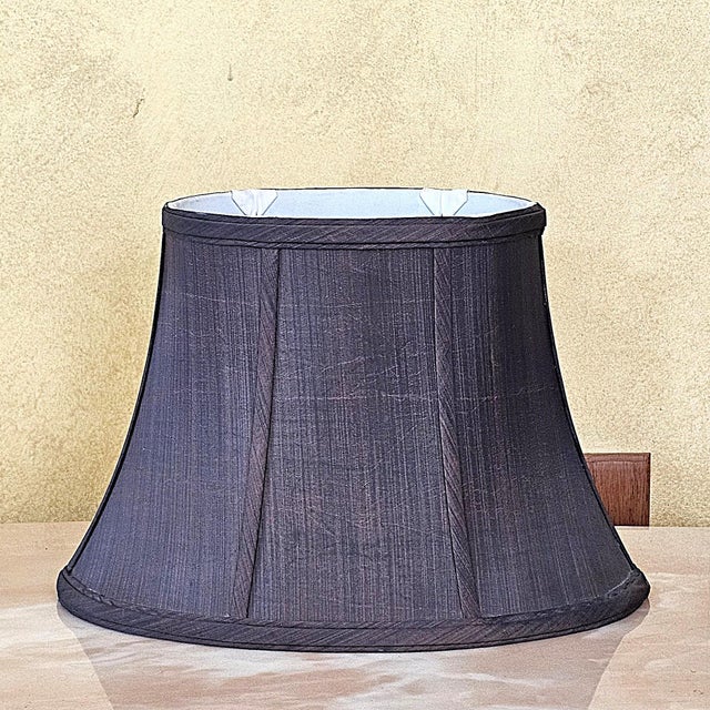 Asian Inspired Black & Brown Porcelain Medallion Table Lamp With Shade For Sale - Image 14 of 18