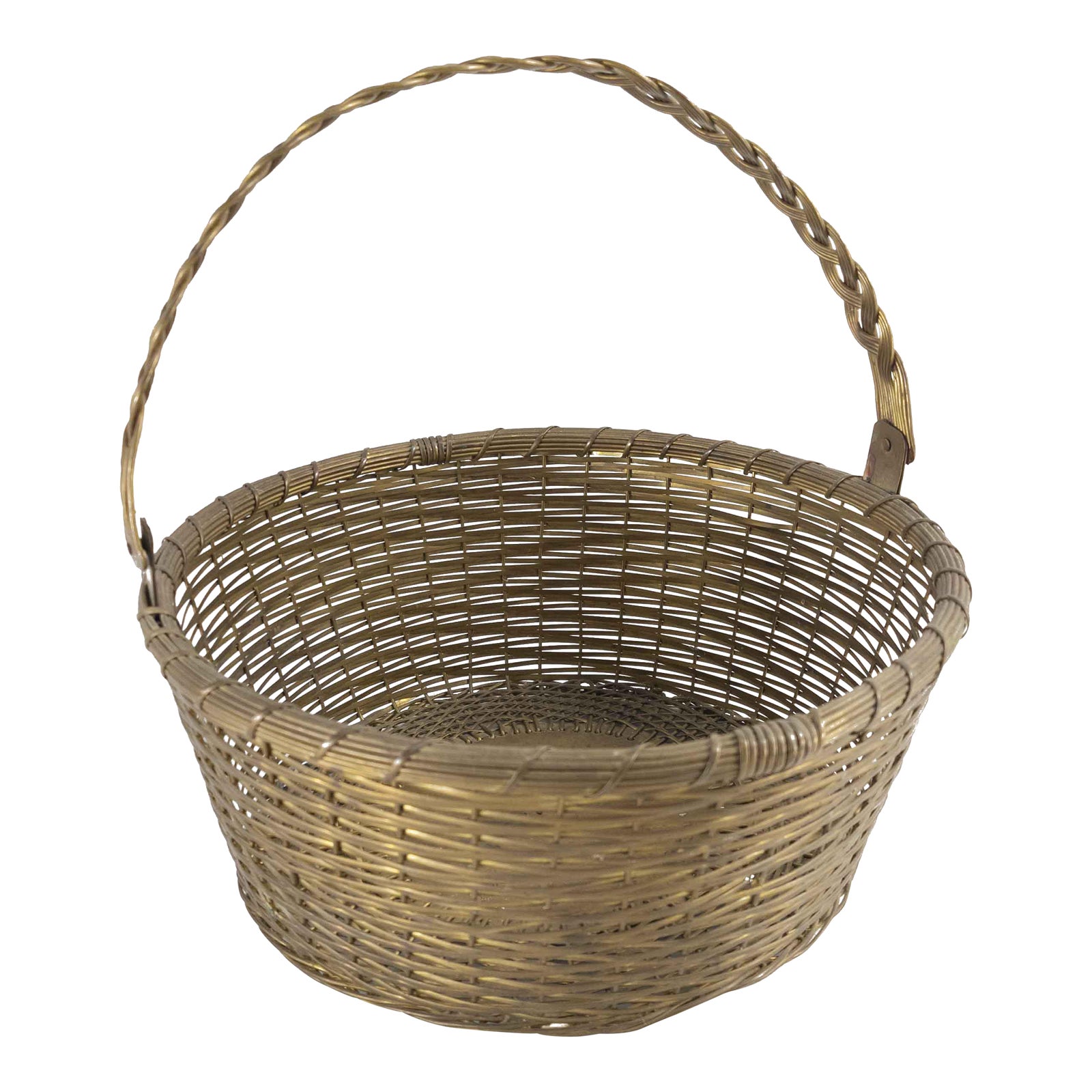 Decorative Woven Brass Wire Basket With Handle Chairish