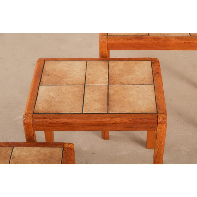 Danish Modern Teak Nesting Tables, Ceramic Tile Tops, 1960s Style For Sale - Image 10 of 15