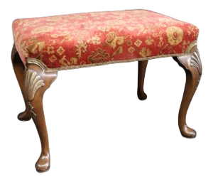 Queen Anne Style Mahogany Upholstered Footstool